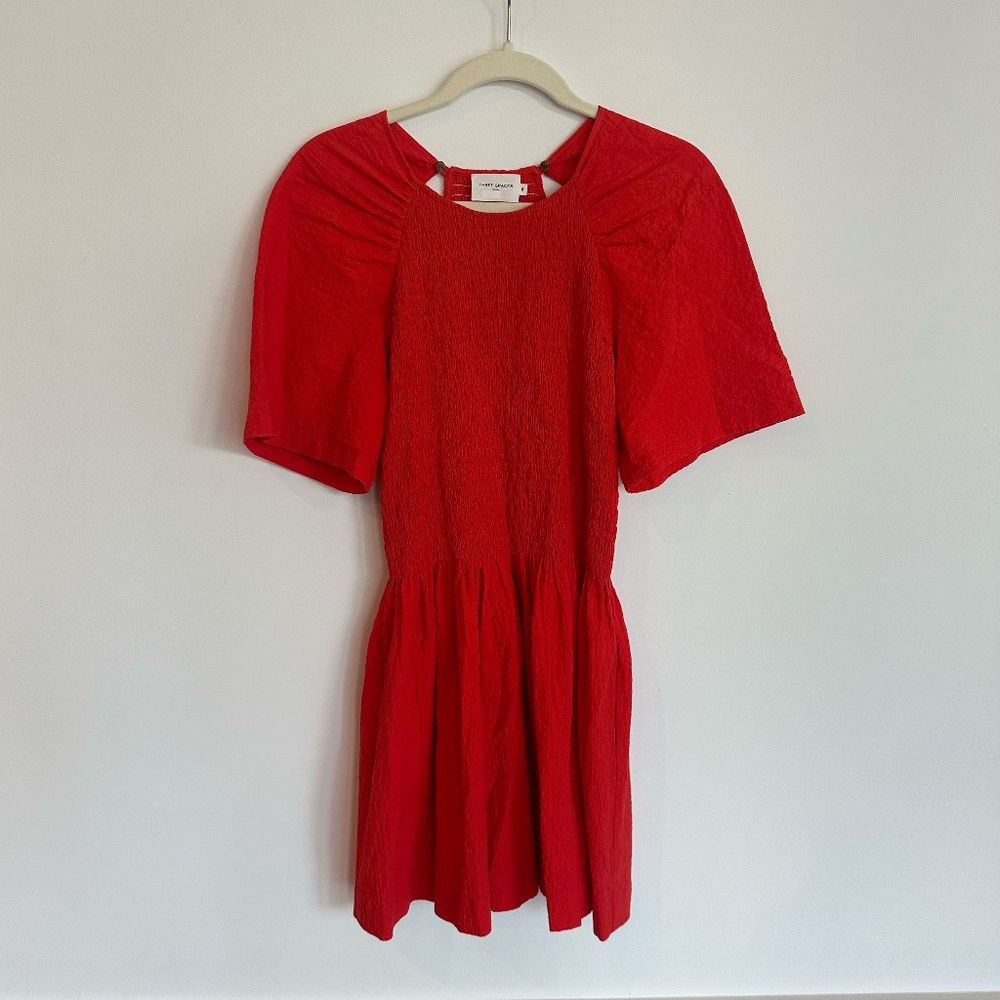 Three Graces London Smocked Mini Dress in Red